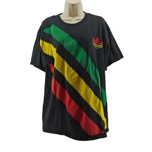 Vintage 90s Adidas Rasta Cotton Short Sleeve Shirt Mens Large